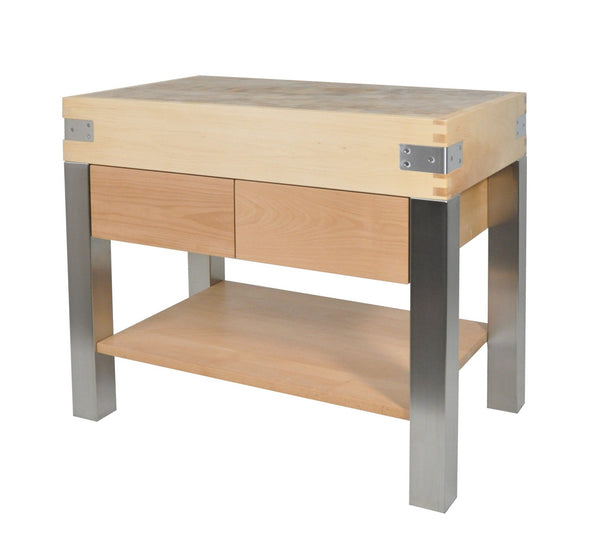 Chopping block with 2 drawers and stainless steel tube base