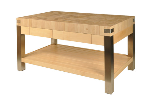 Charme island butcher block with stainless steel base