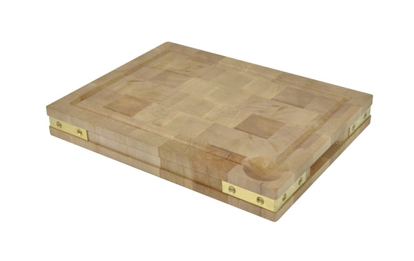 Butchers' block with brass brackets