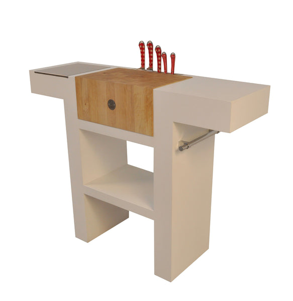 Console with white lacquered base, knife holder, cloth holder and slate bar
