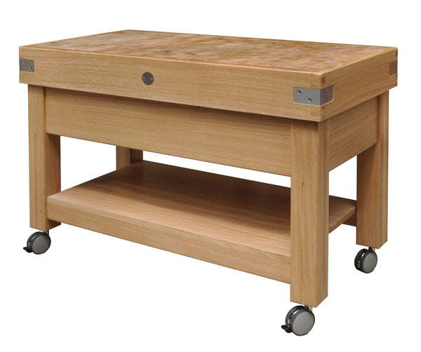 Butchers' block Ilot Tradition with solid oak base on casters