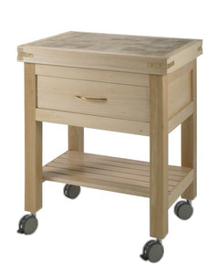 Beechwood trolley with drawer, shelf and stainless steel brackets