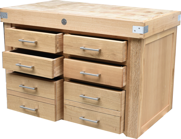Solid oak base with 8 drawers 