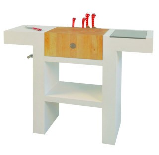 Console table with white lacquered base, knife holder, cloth holder and slate bar