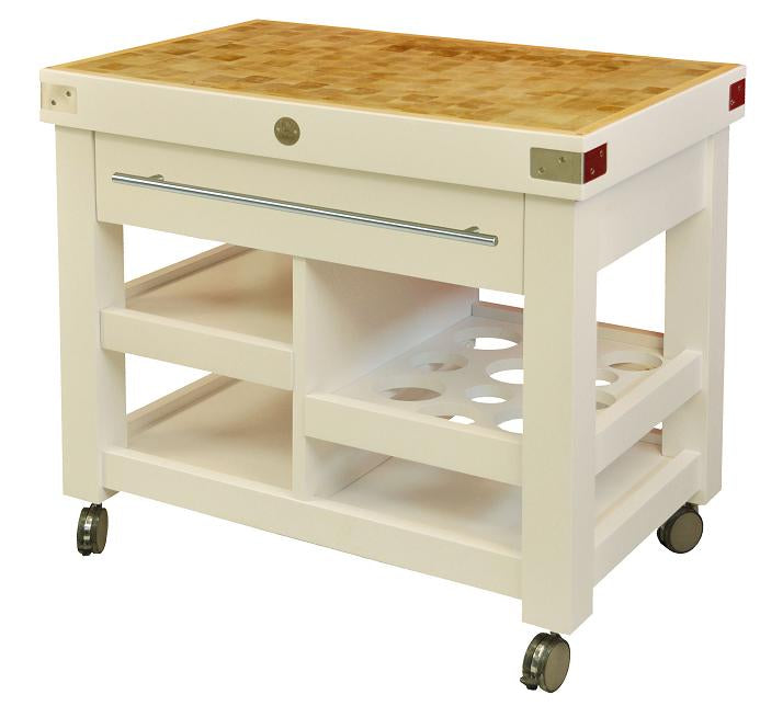 Multifunctional white lacquered sideboard on wheels with cloth holder bar, drawer and storage space