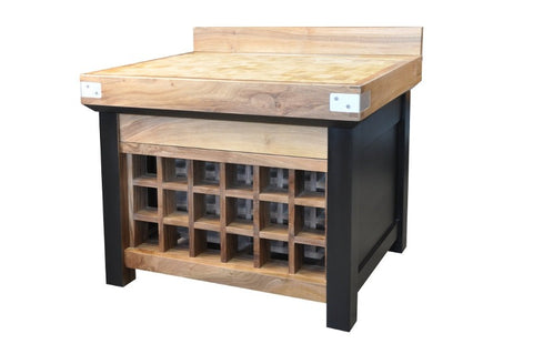 French walnut butcher block with black lacquered legs, 80 cm X 60 cm X 85 cm
