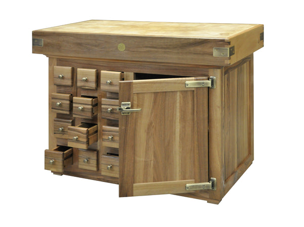 Icebox with solid oak base and 12 open drawers