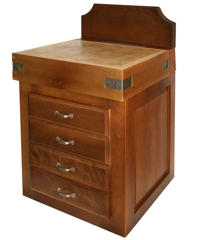 Golden oak cabinet with drawer and backsplash