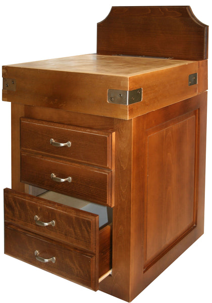 Golden oak cabinet with drawer and backsplash