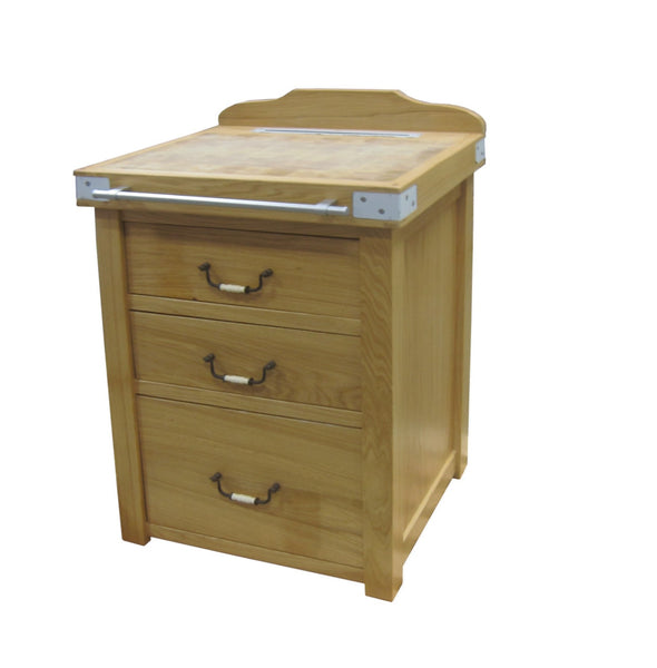 Drawer cabinet with beech backsplash and towel bar, solid oak finish