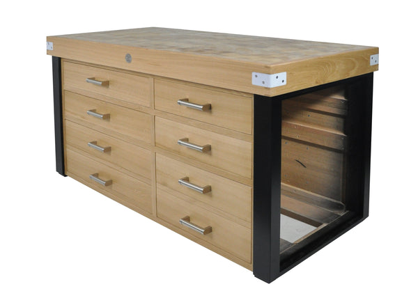 Solid walnut furniture with black lacquered legs and 8 drawers 