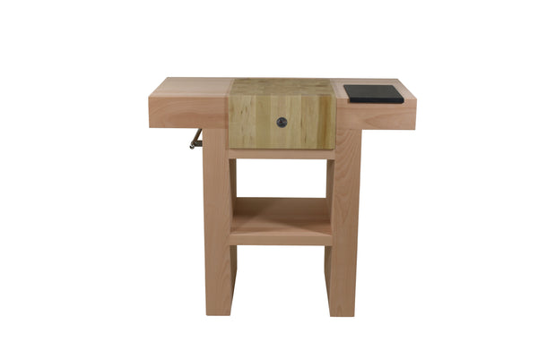 Console table with natural varnished beech wood base, knife holder, cloth holder and slate bar